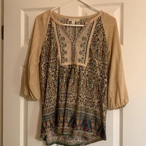 Vintage America top, paisley print, three quarter sleeves, size small
